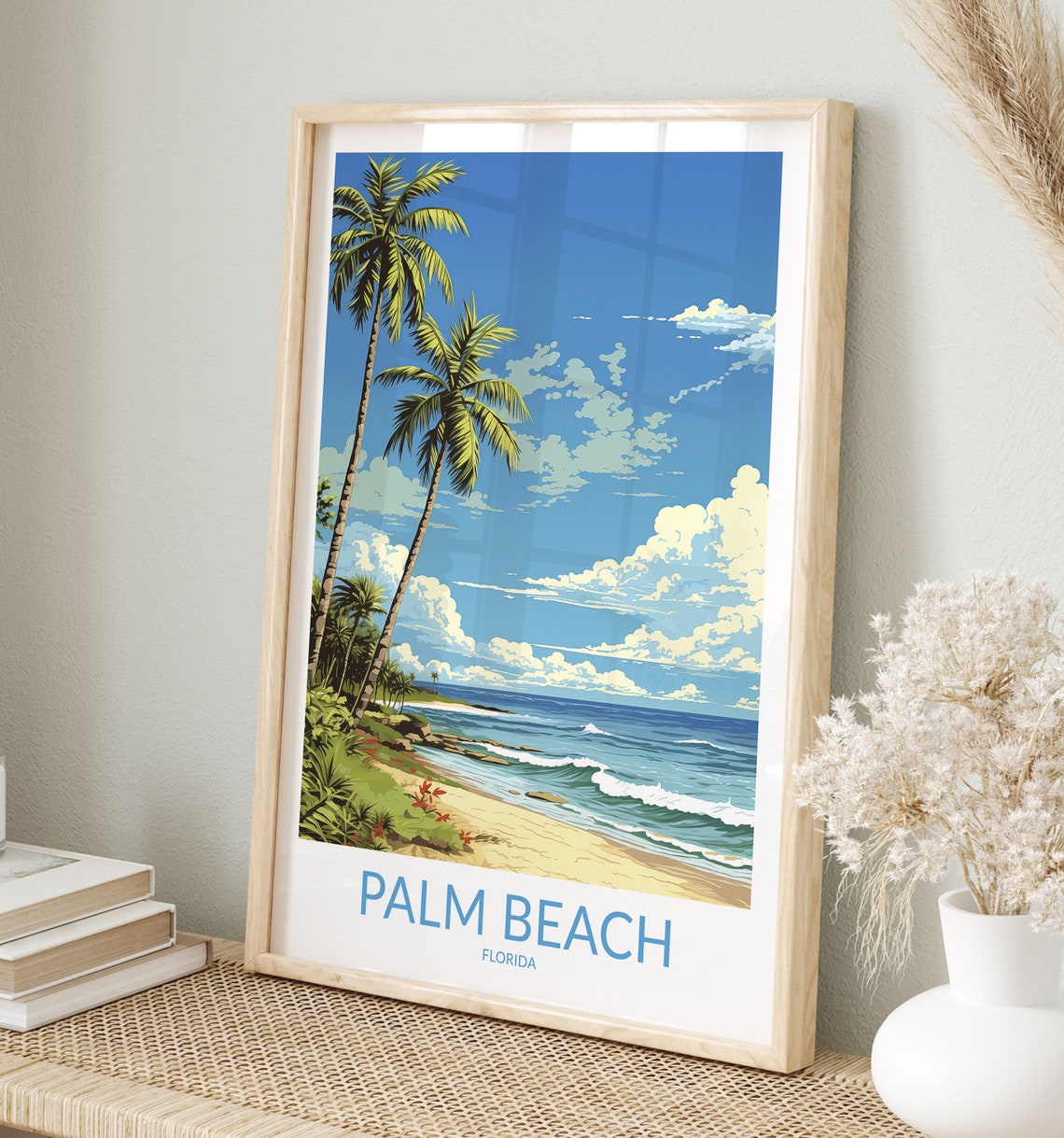 Palm Beach Florida Sandy Shore Palm Trees Ocean Travel Poster