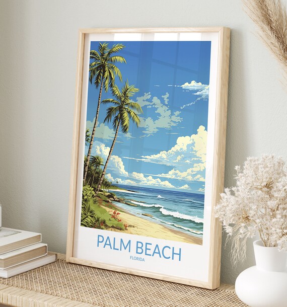 Palm Beach Florida Sandy Shore Palm Trees Ocean Travel Poster