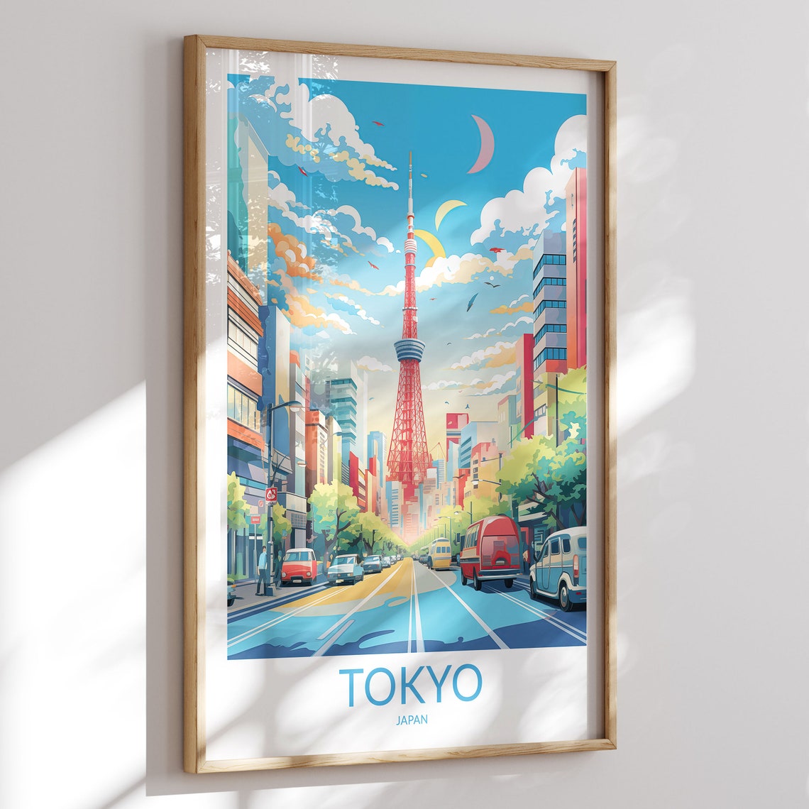 Tokyo Japan Tokyo Tower Above Busy Street Dusk Traffic Poster