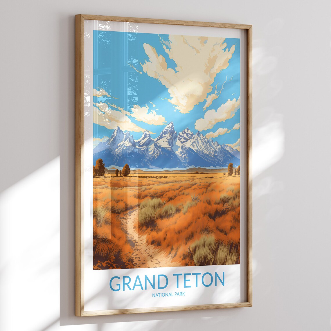Grand Teton National Park Autumn Meadow Path Peaks Travel Poster