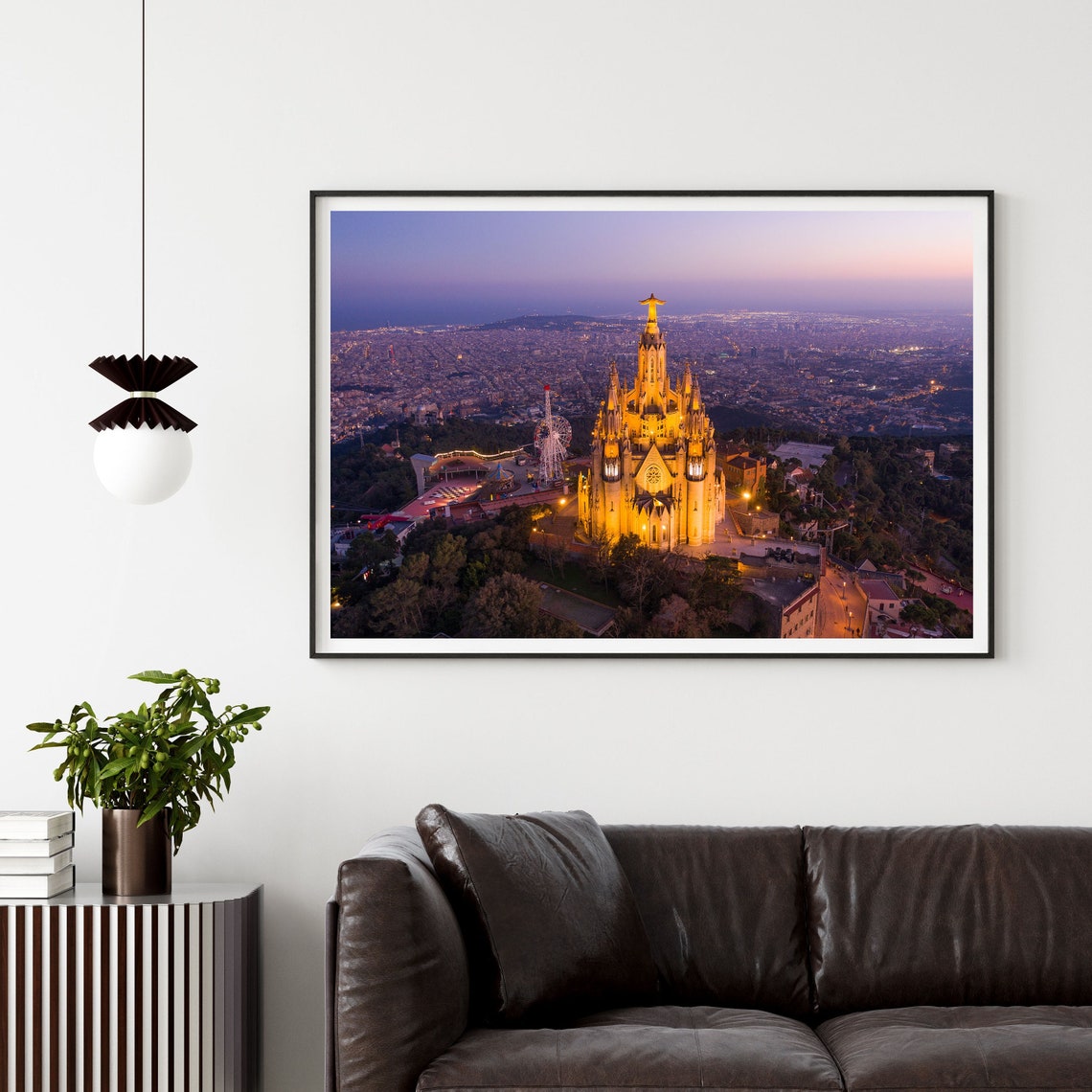 Tibidabo Church Lit At Dusk Above Barcelona With City Panorama Poster