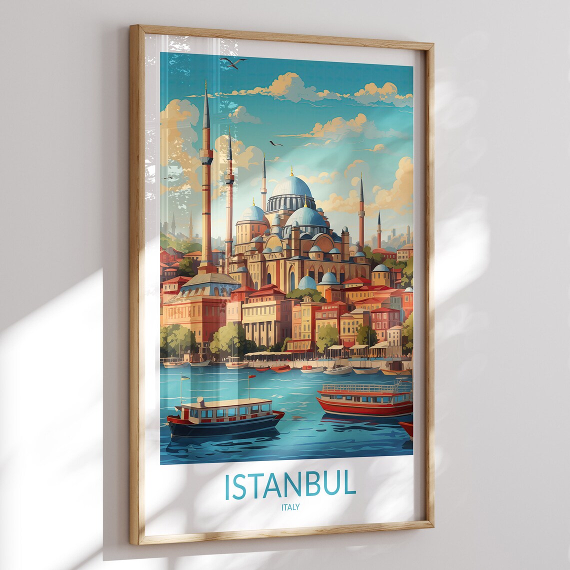 Istanbul Grand Mosque Boats Golden Sunset Skyline View Travel Poster