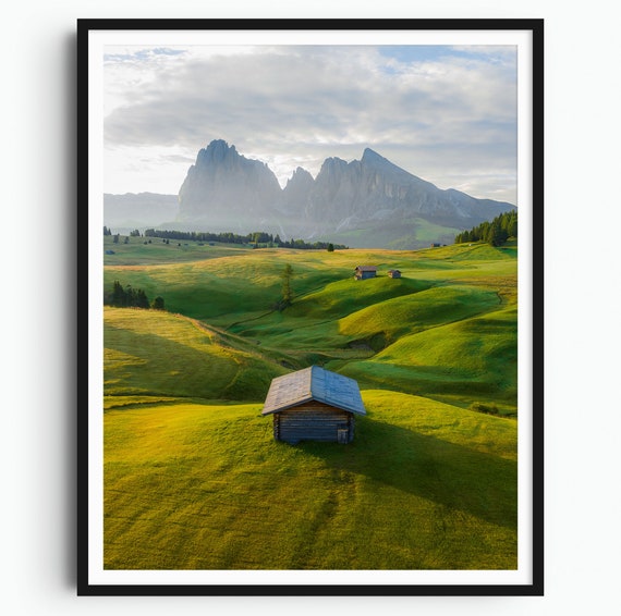Dolomites, Italy Travel Poster, Aerial Mountain View