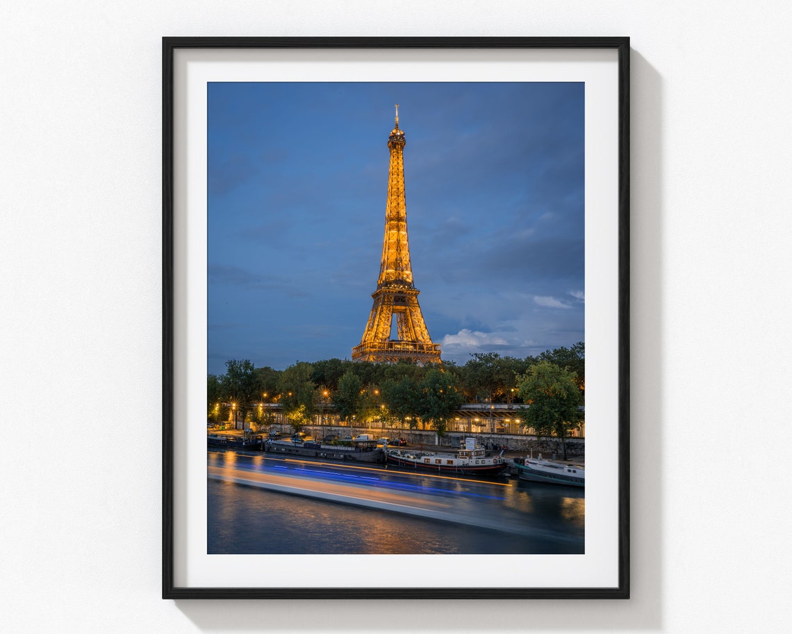 Paris Eiffel Tower Photo Print Night Poster Wall Art From Paris France