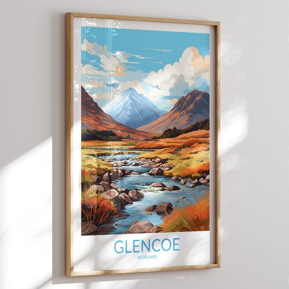 Glencoe Scotland Snow Capped Mountain Peak Rocky Stream Art Poster