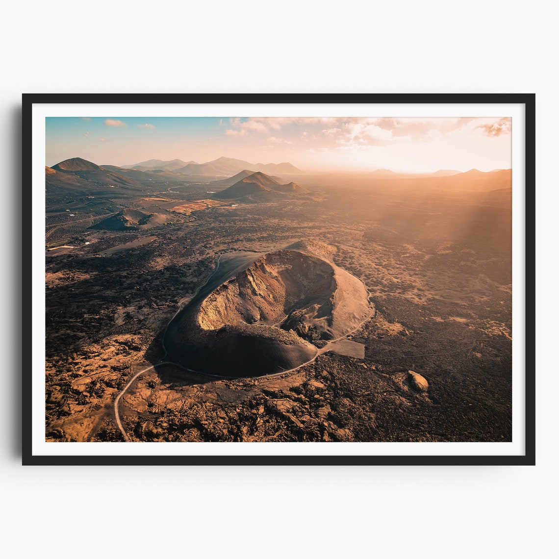 Cuervo Volcano Aerial Sunset Lanzarote Volcanic Plain Landscape Print