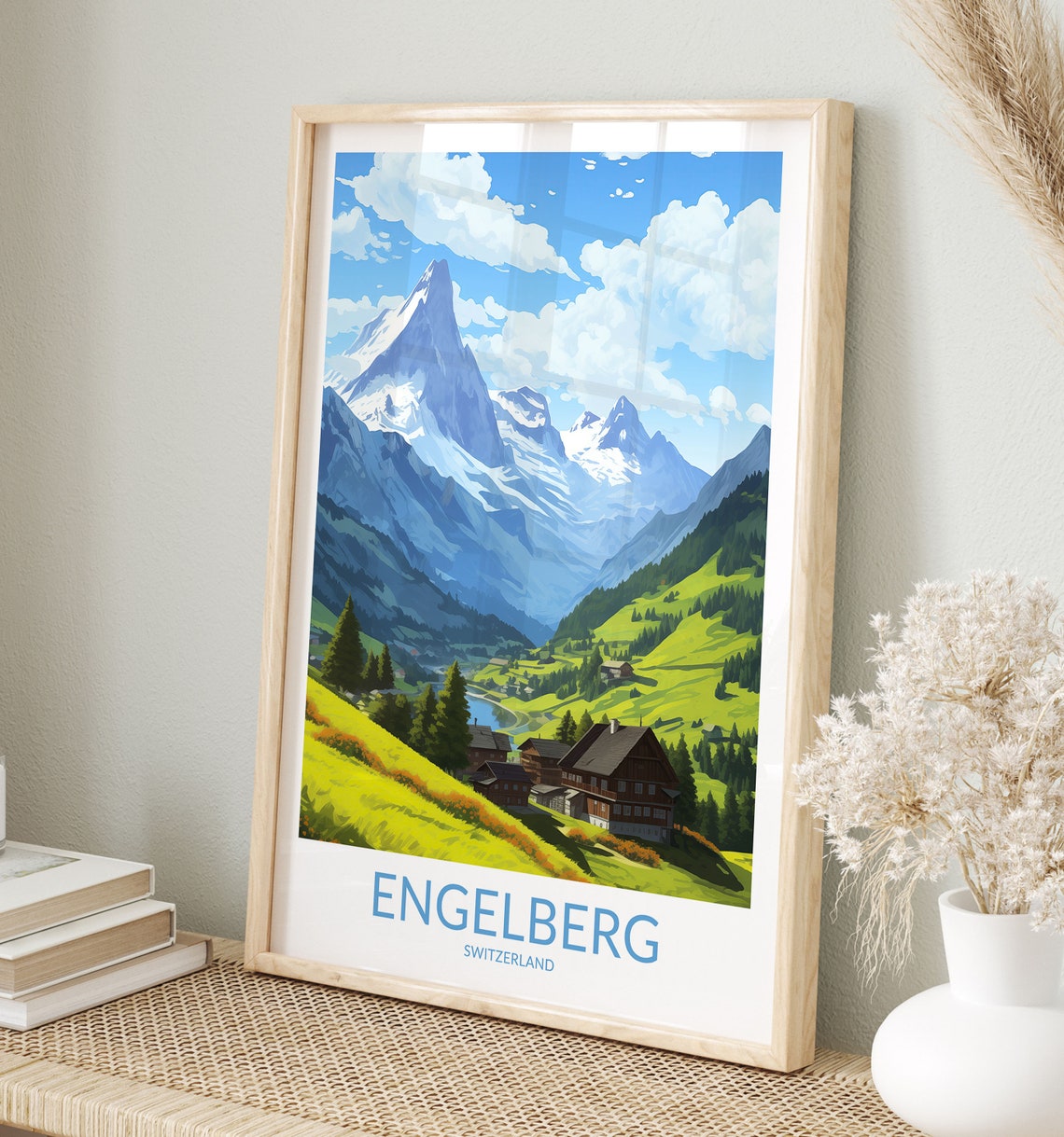 Engelberg Switzerland Alpine Chalet Meadow Peaks Swiss Mountain Poster