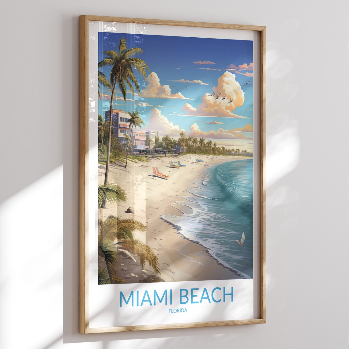 Miami Beach Florida Curving Shoreline Palm Tree Beach Poster