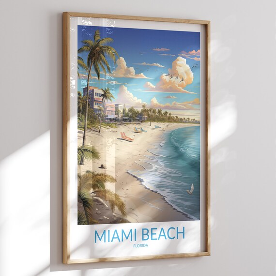 Miami Beach Florida Curving Shoreline Palm Tree Beach Poster