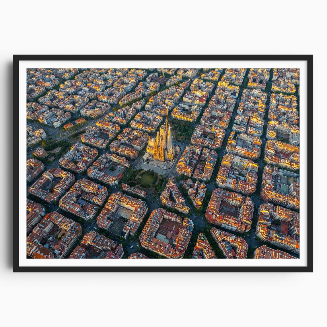 Barcelona Eixample Grid Sagrada Familia Aerial View Spain Art Poster