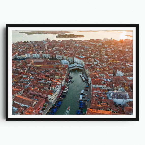 Venice Print Sunrise At Rialto Bridge Italy Wall Art Grand Canal Golden Hour Photo Travel Print Travel Poster Aerial Photography