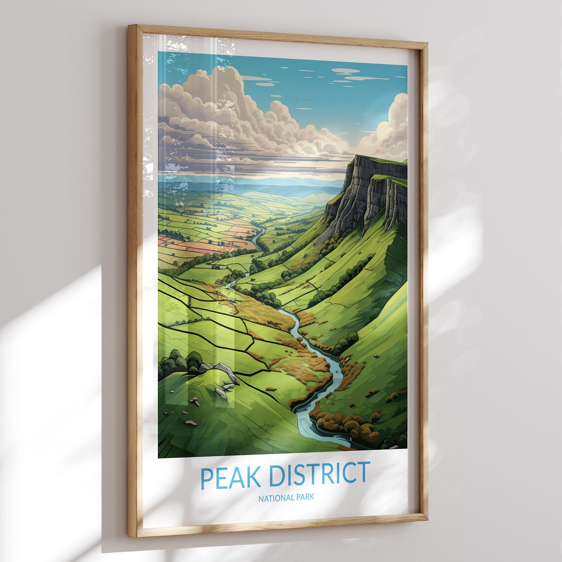 Peak District National Park Green Dale River Calm Travel Poster