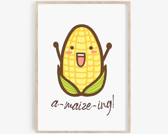 Cute Corn Print Vegetable Print Funny Kitchen Sign Wall Art Vegetable Sign Food Prints Kitchen Decor Files