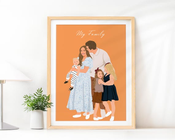 Custom Family Portrait Drawing, Personalized Gift