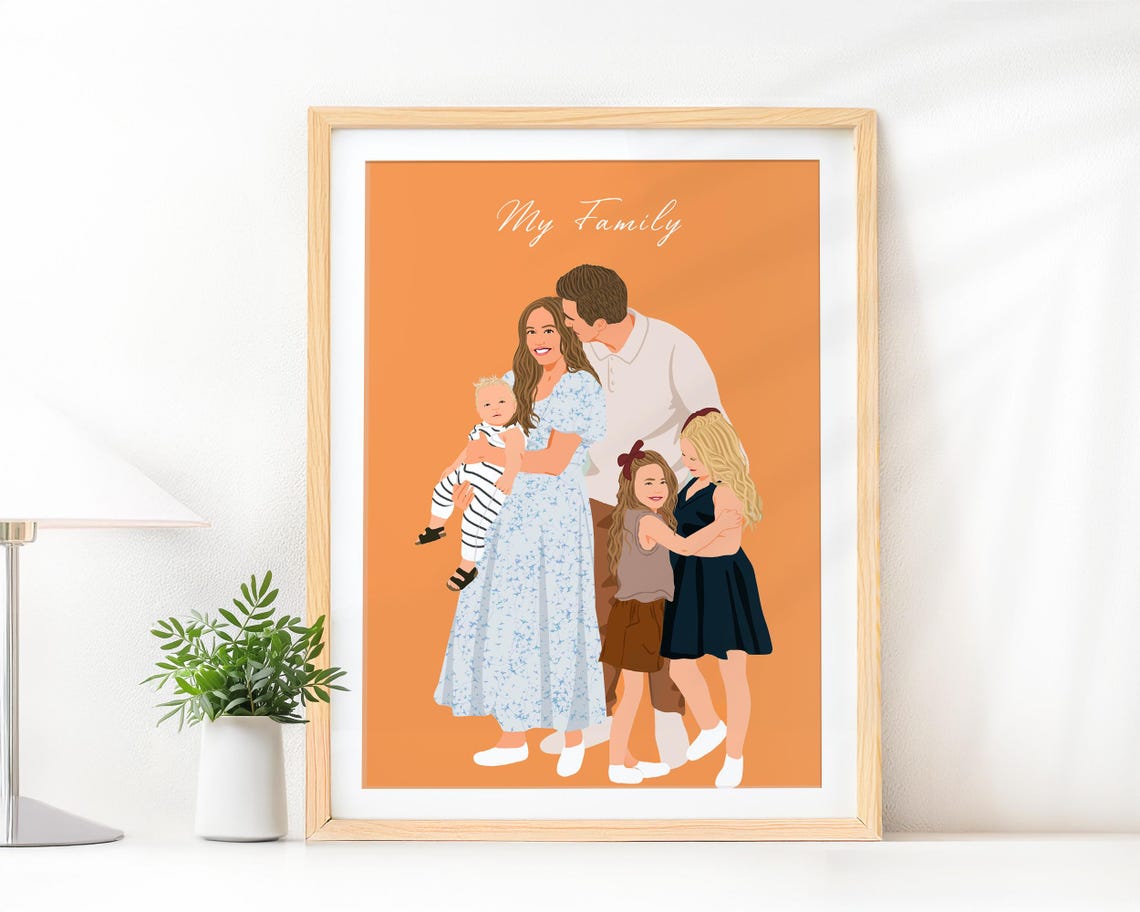 Custom Family Portrait Drawing, Personalized Gift