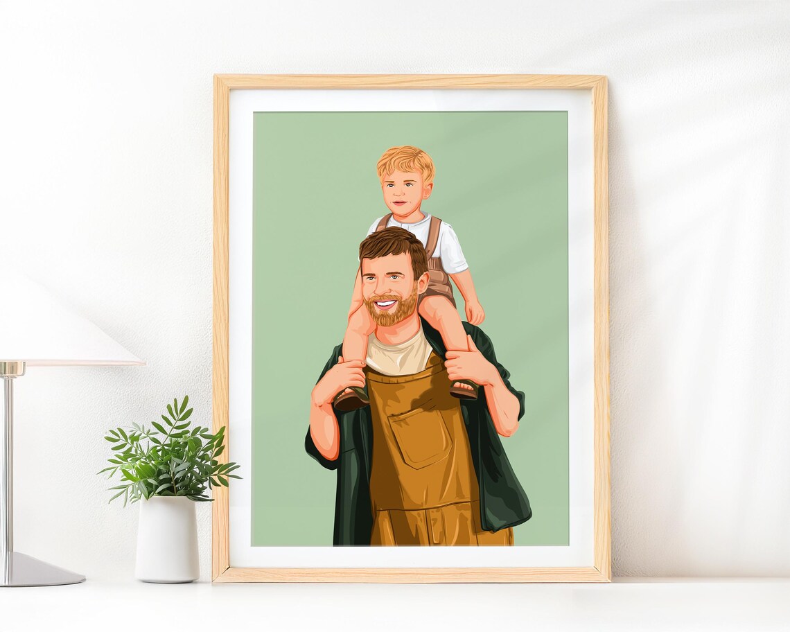 Custom Family Portrait Illustration, Fathers Day Gift