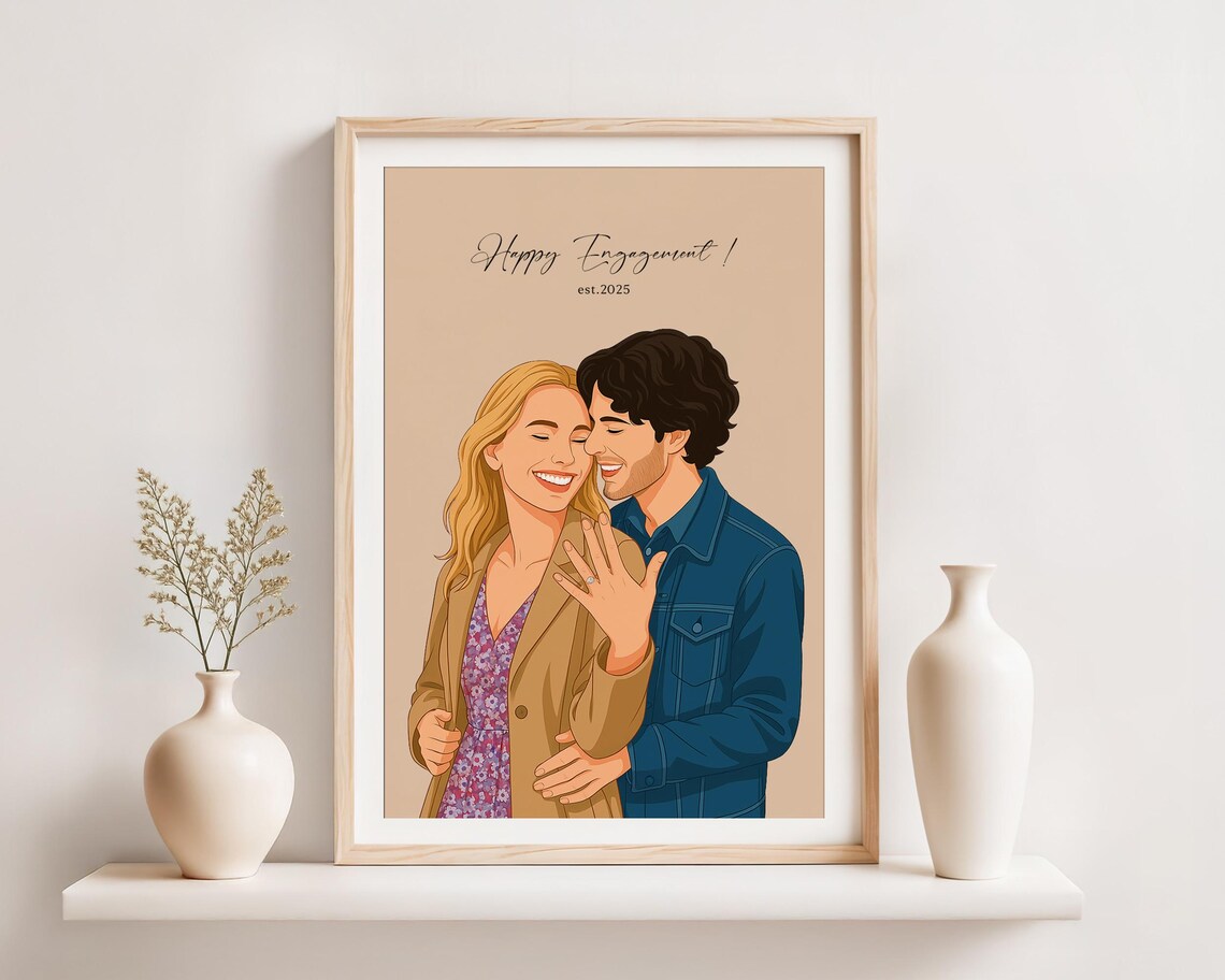 Custom Couple Portrait, Personalized Engagement Gift