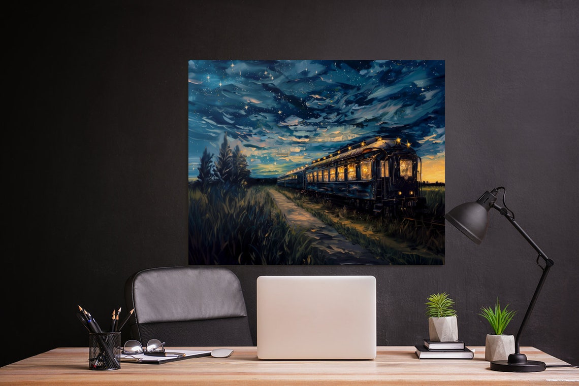 Glowing Vintage Train Parked Beneath a Starry Night Sky Poster - Image 3