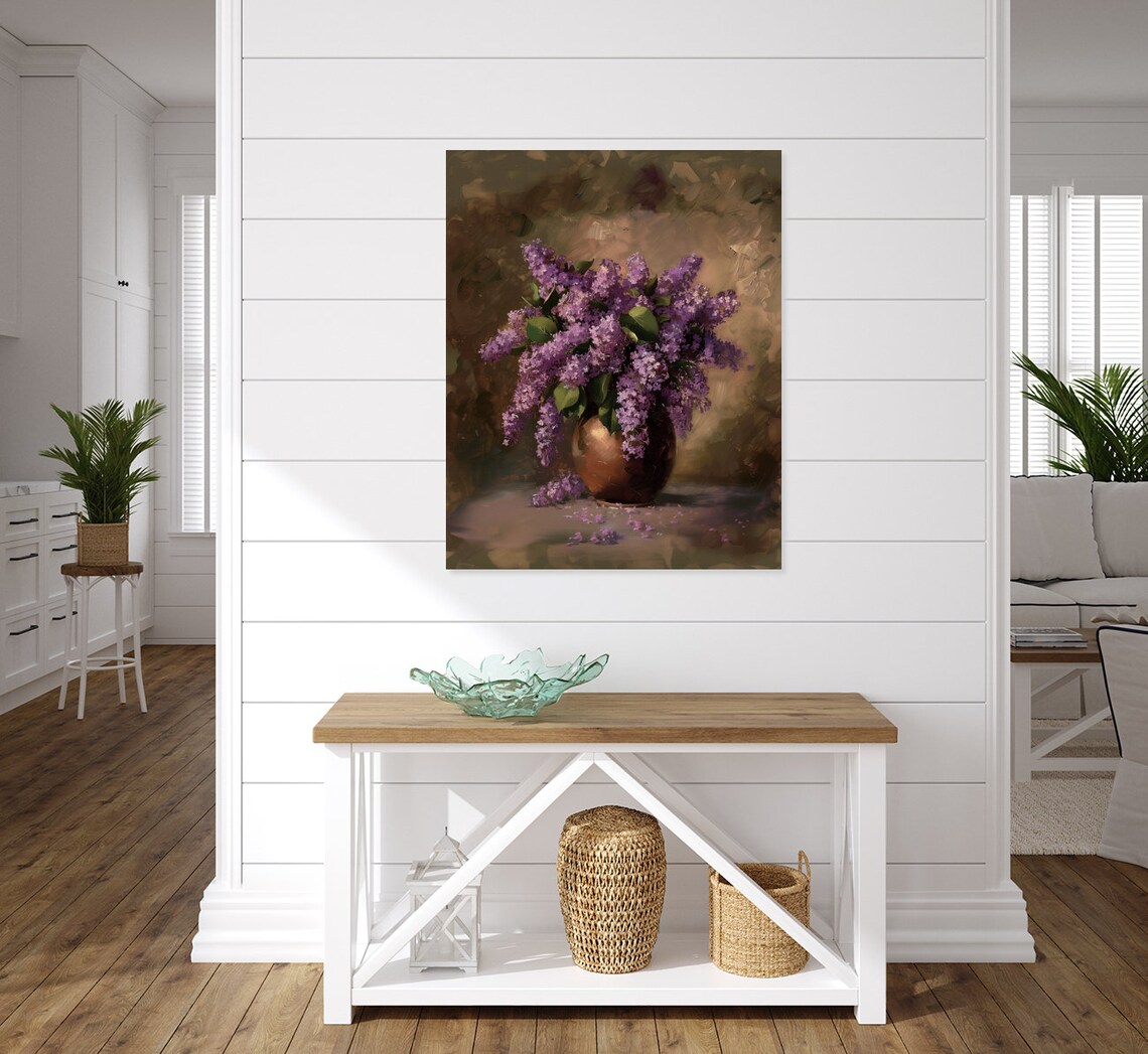 Lilac Bouquet Still Life Vintage Painting Art Print - Image 4