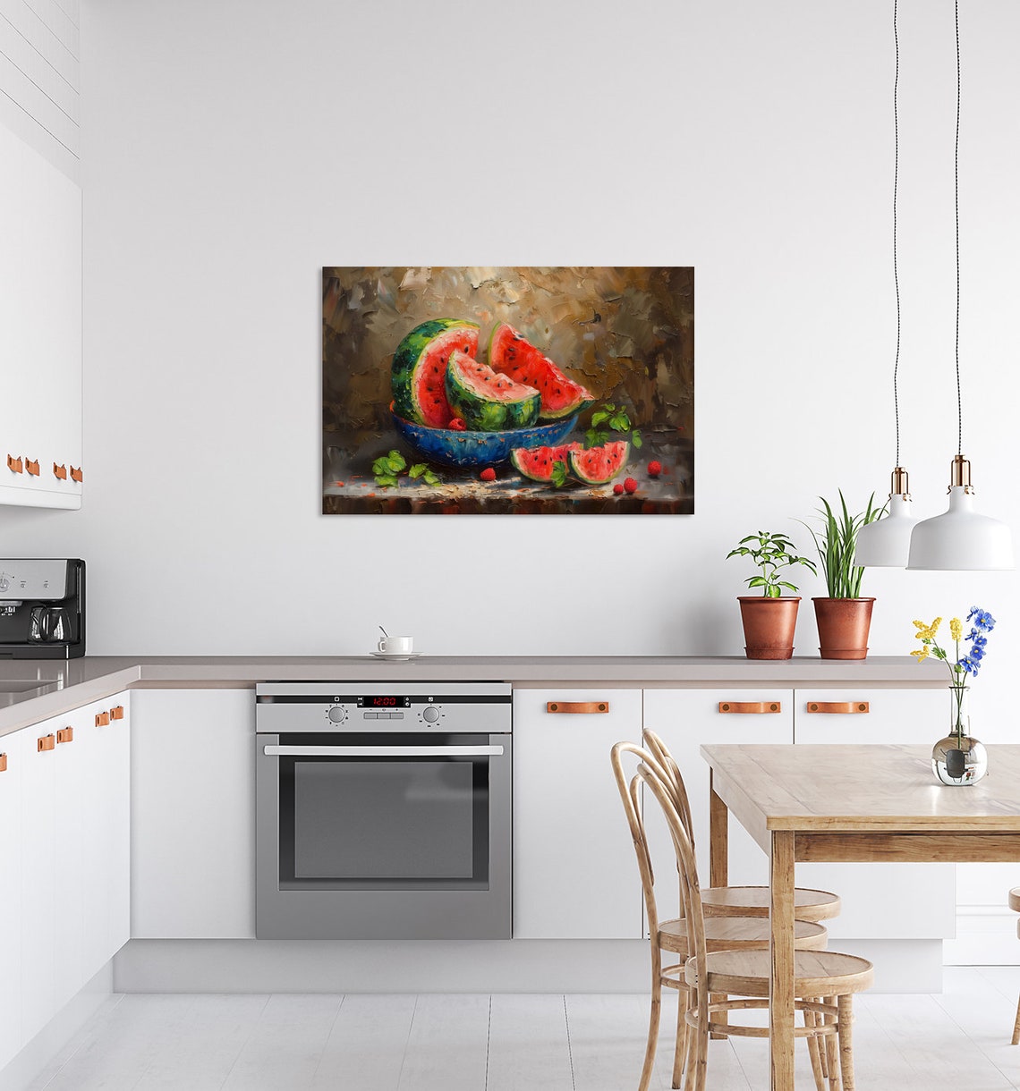 Watermelon Still Life Painting Art Blue Bowl Summer Fruit Poster - Image 2