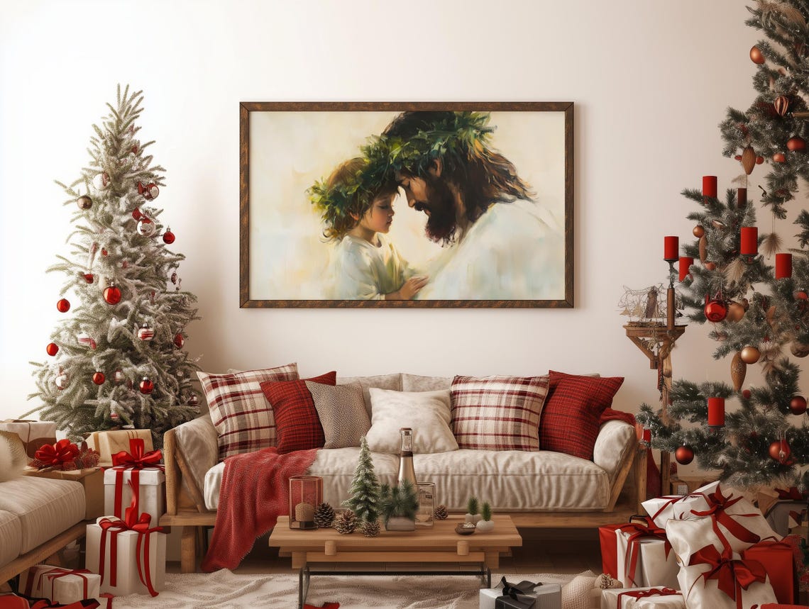 Jesus with Child Forehead to Forehead in Wreath Crowns Poster - Image 4