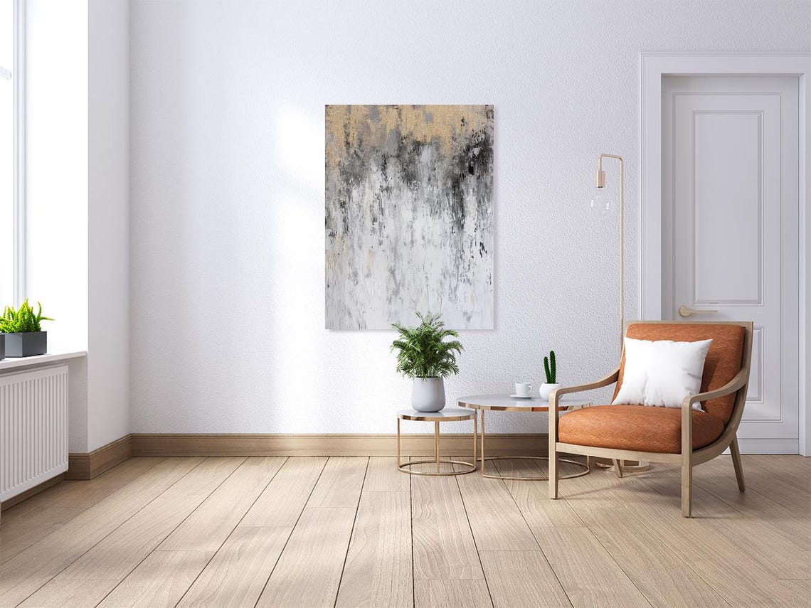 Gold Glitter White Black Modern Abstract Painting Texture Poster - Image 3