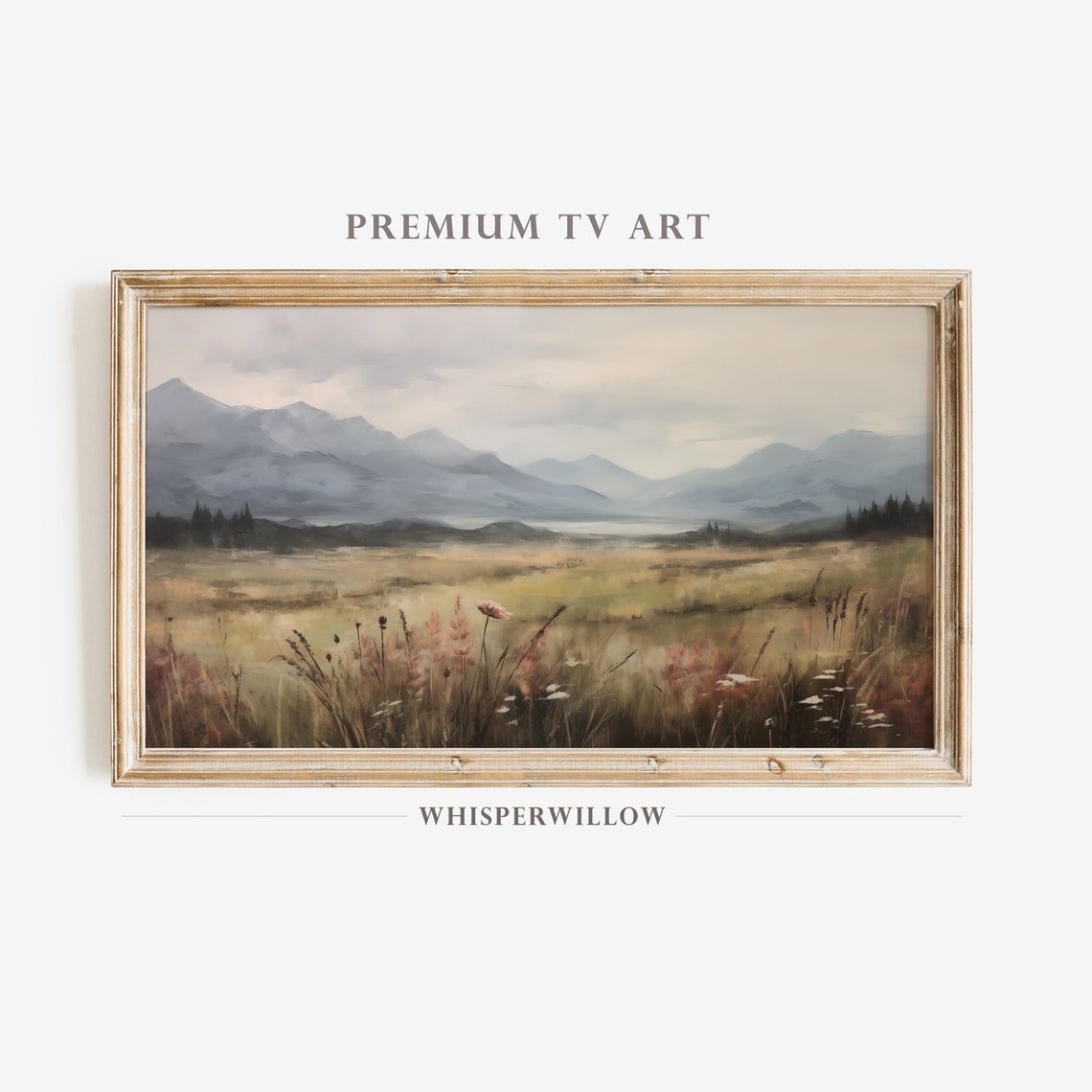 Misty Mountain Meadow with Tall Grasses Moody Landscape Poster