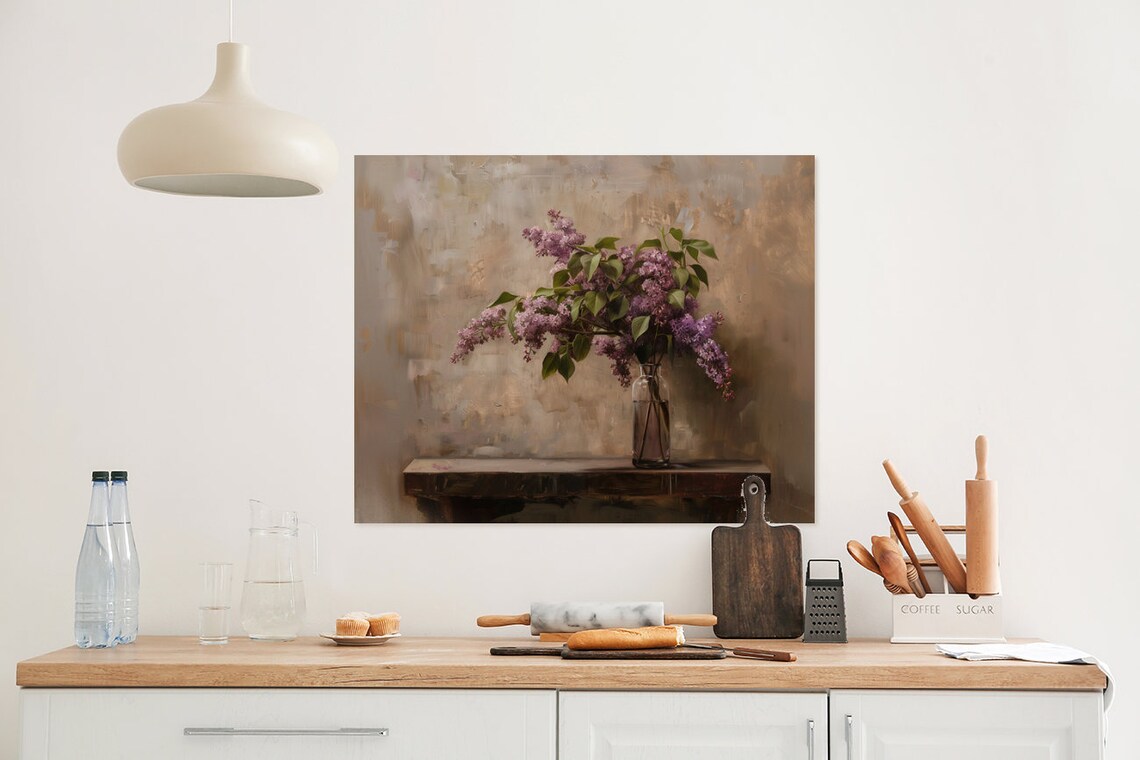 Lilac Branch Still Life Painting Purple Flowers in Vase Poster - Image 3