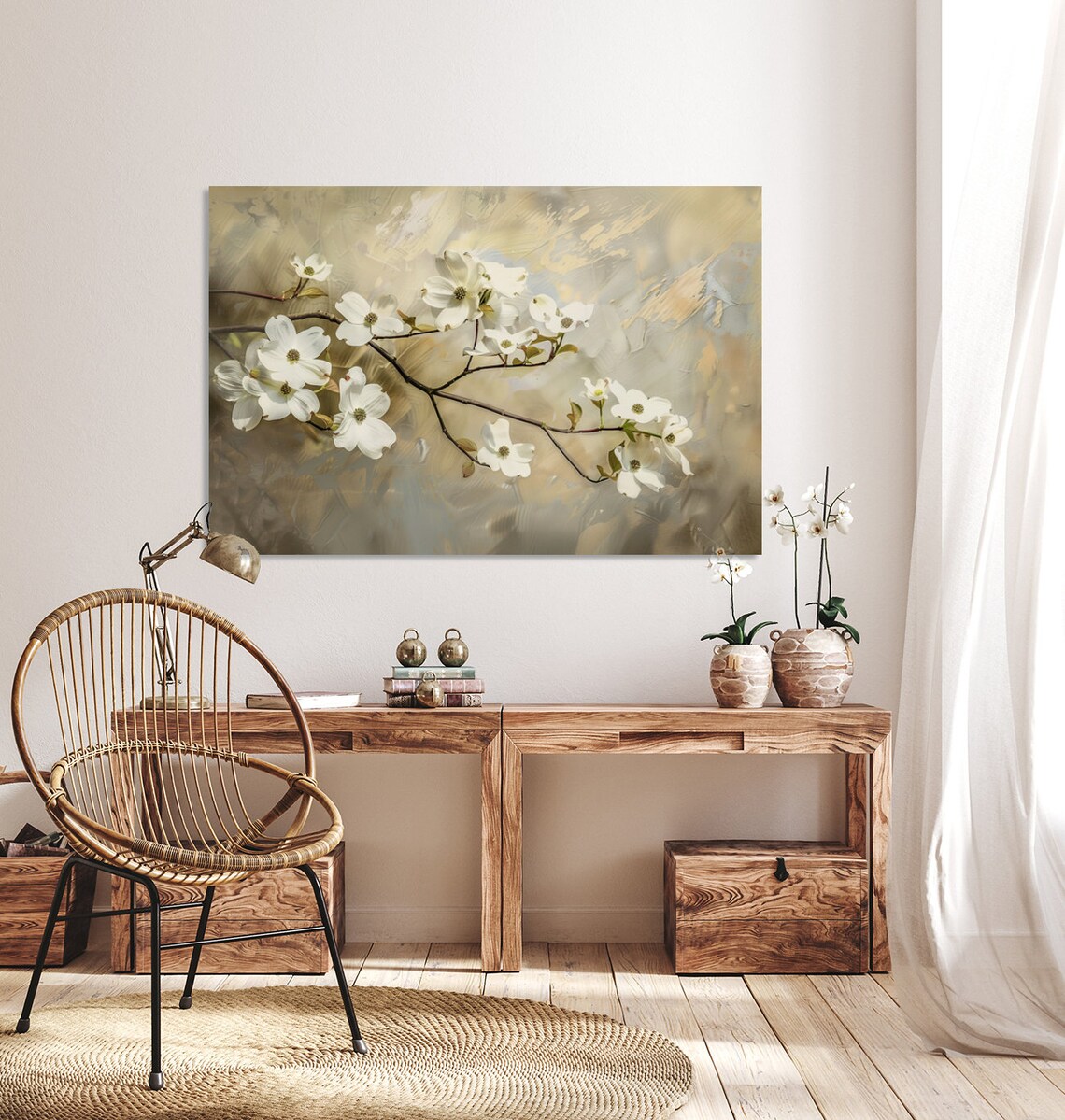 Dogwood Blossoming Branch Vintage Painting Art Print - Image 5