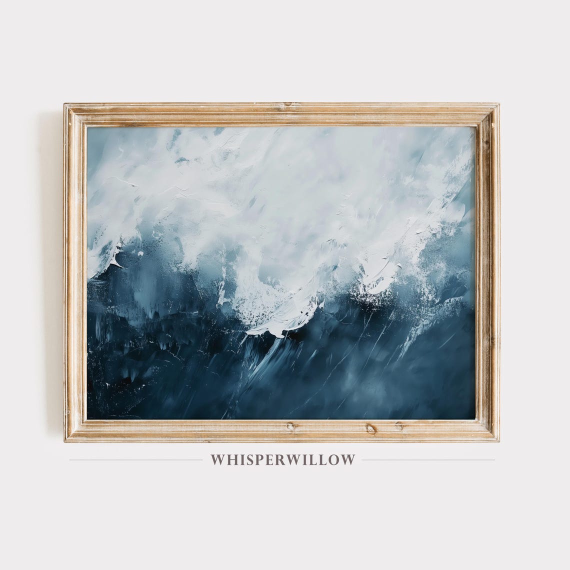 Abstract Deep Blue Waterfall Painting Modern Minimalist Art Elegant Living Dining Or Bedroom Wall Decor