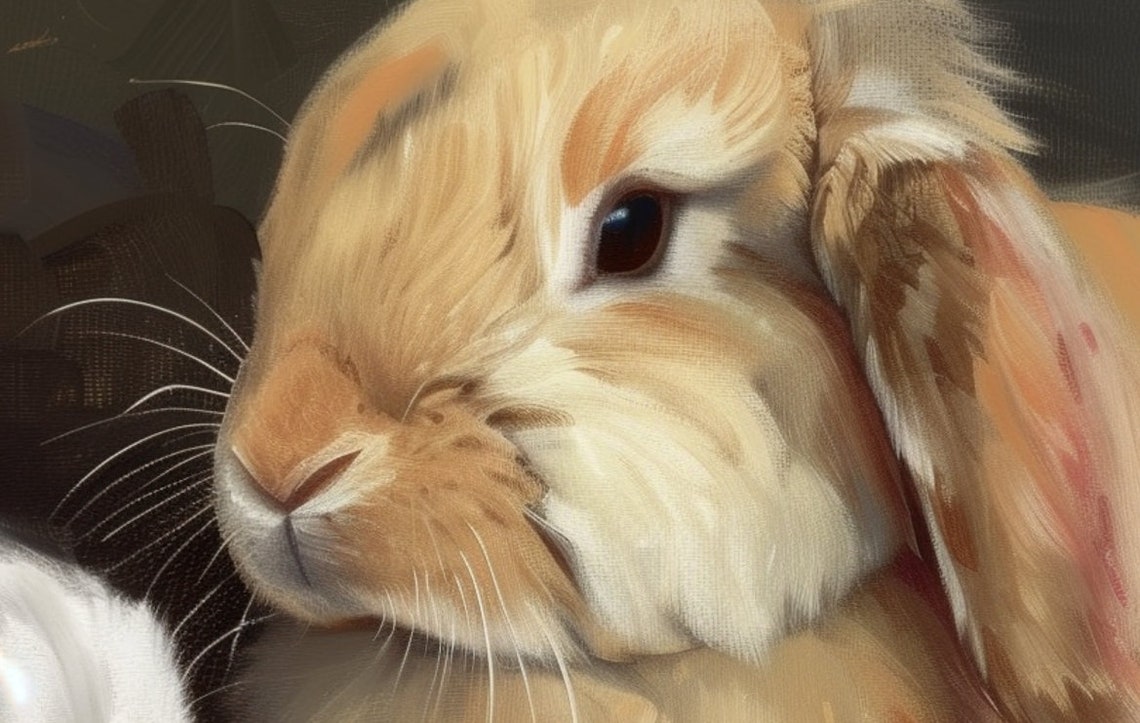 Two Lop Eared Bunnies Snuggling in Straw Spring Animal Poster - Image 6