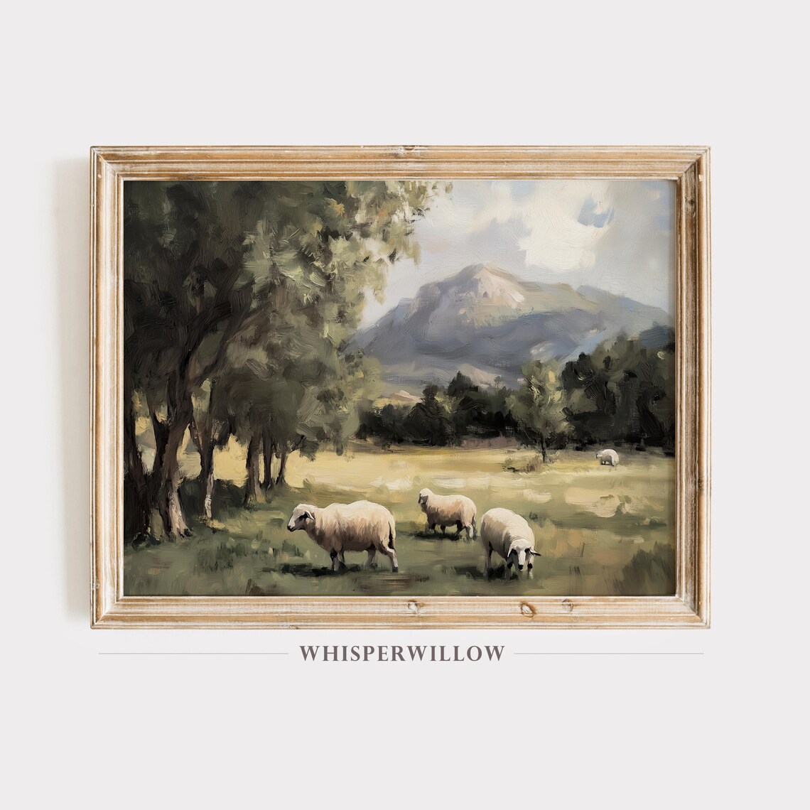 Sheep Grazing in a Green Mountain Meadow Oil Painting Poster