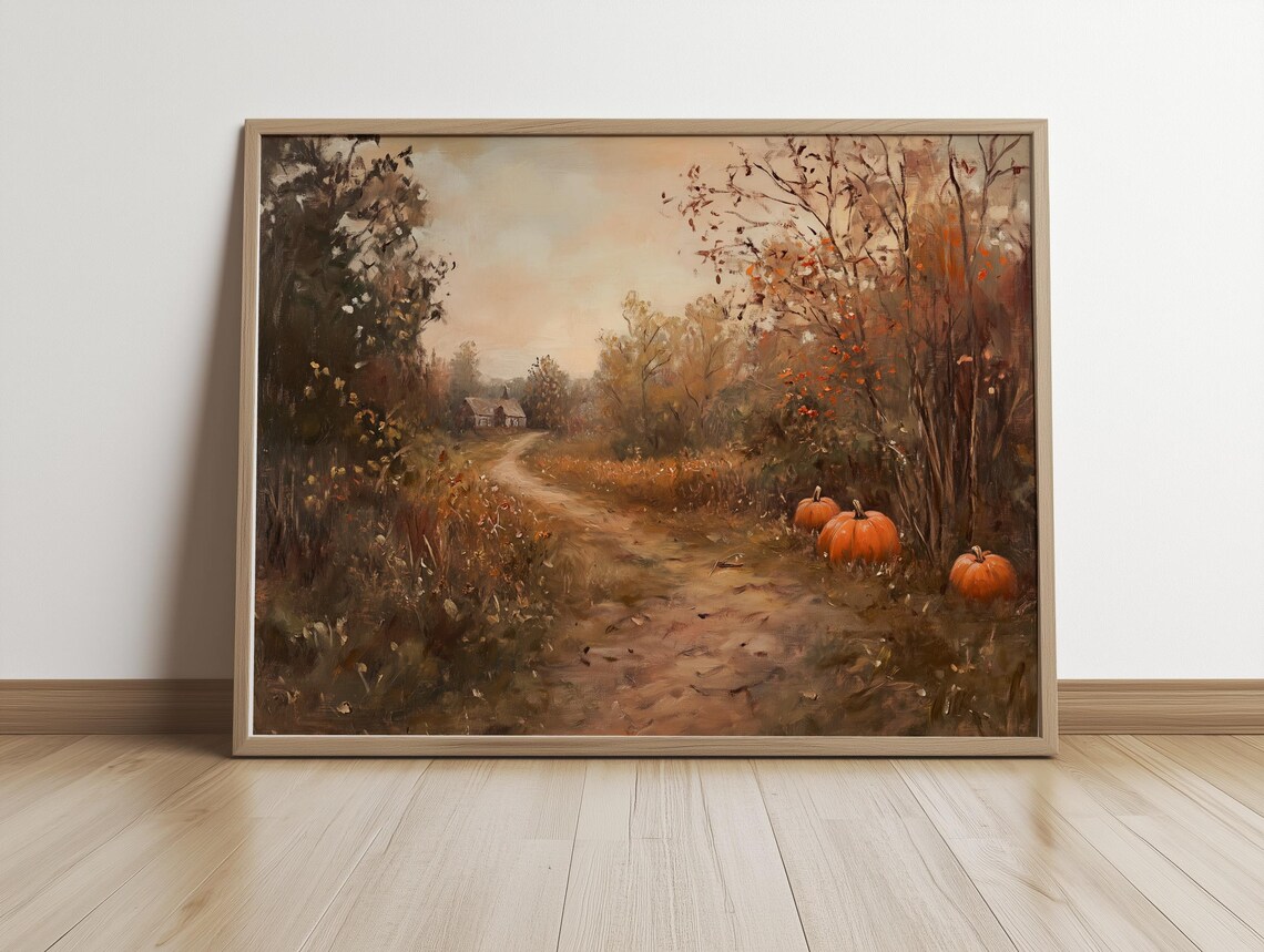 Vintage Countryside Pumpkin Path Art Print - Image 4