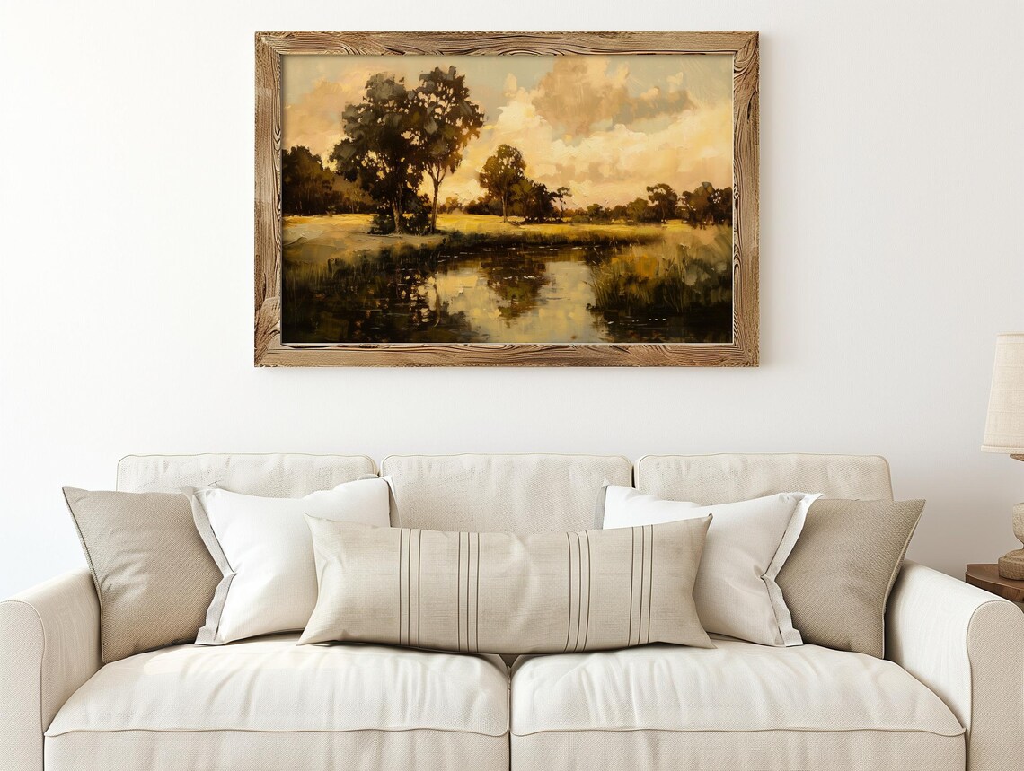 Golden River Sunset With Trees Vintage Landscape Oil Painting Poster - Image 5