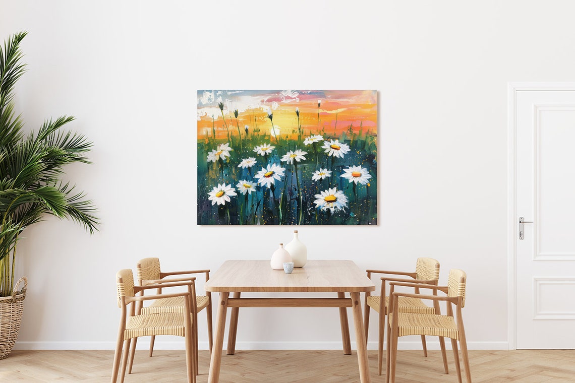 White Daisies at Sunset Colorful Impasto Flower Painting Poster - Image 4