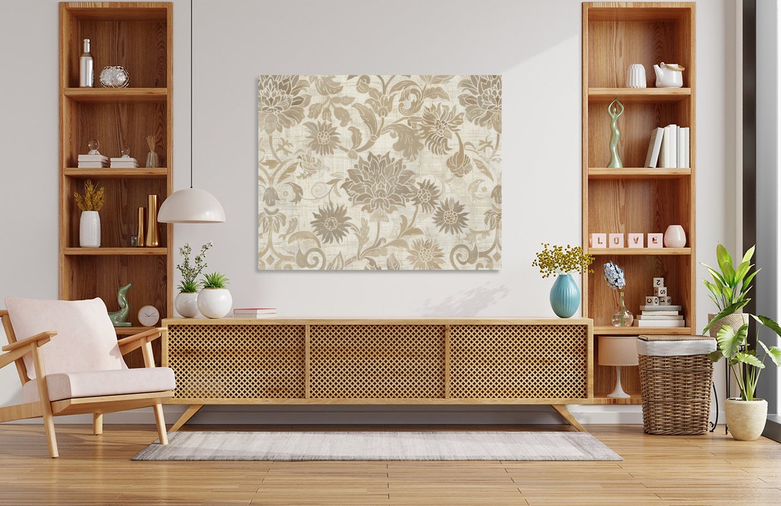 Beige Ivory Damask Floral Pattern Elegant Textile Style Poster - Image 4