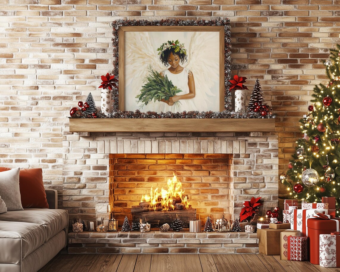 Angelic Christmas Angel Holly Painting Art Print - Image 4