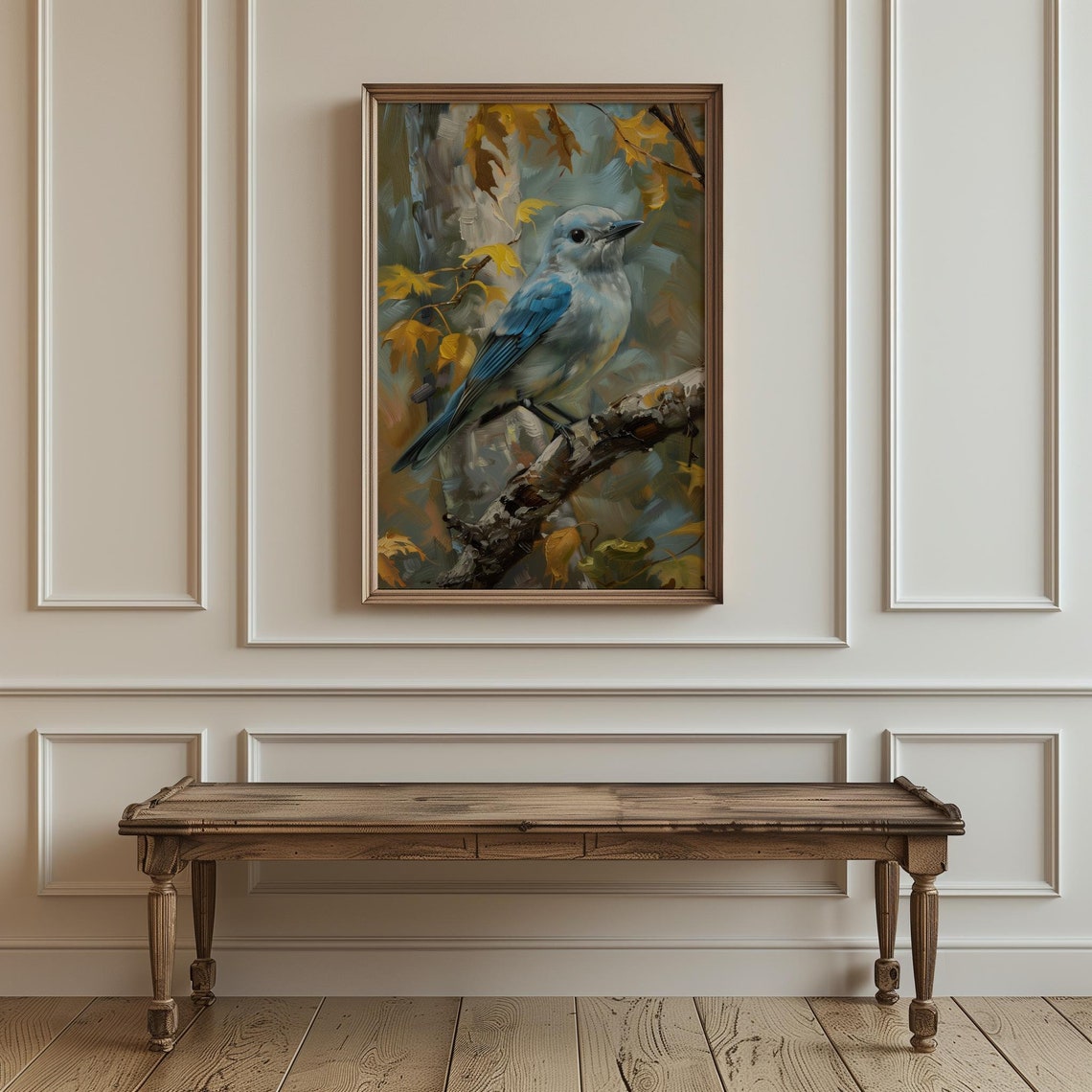 Blue Gray Tanager Bird On Autumn Branch Wildlife Art Painting Poster - Image 2