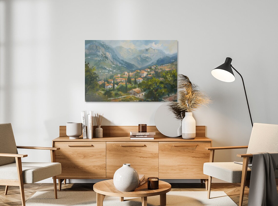 Antique Greek Mountains Oil Painting Print, Europe Decor - Image 3