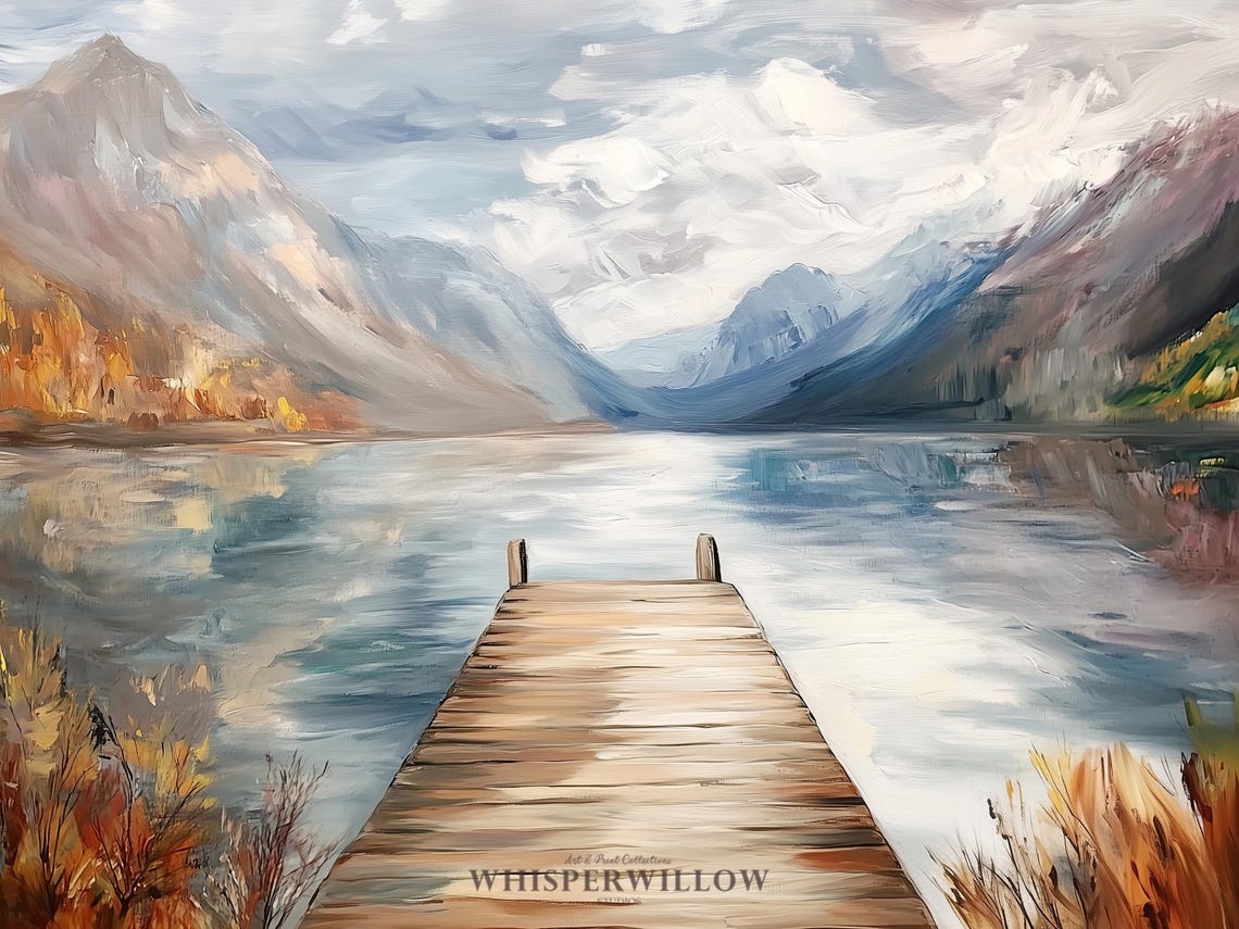 Weathered Wooden Dock Reaching Into a Mountain Lake Autumn Poster - Image 6