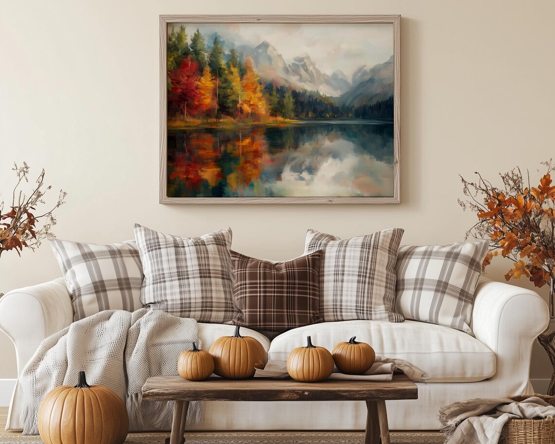 Autumn Lake Landscape Painting Vibrant Foliage Mountain Poster - Image 5