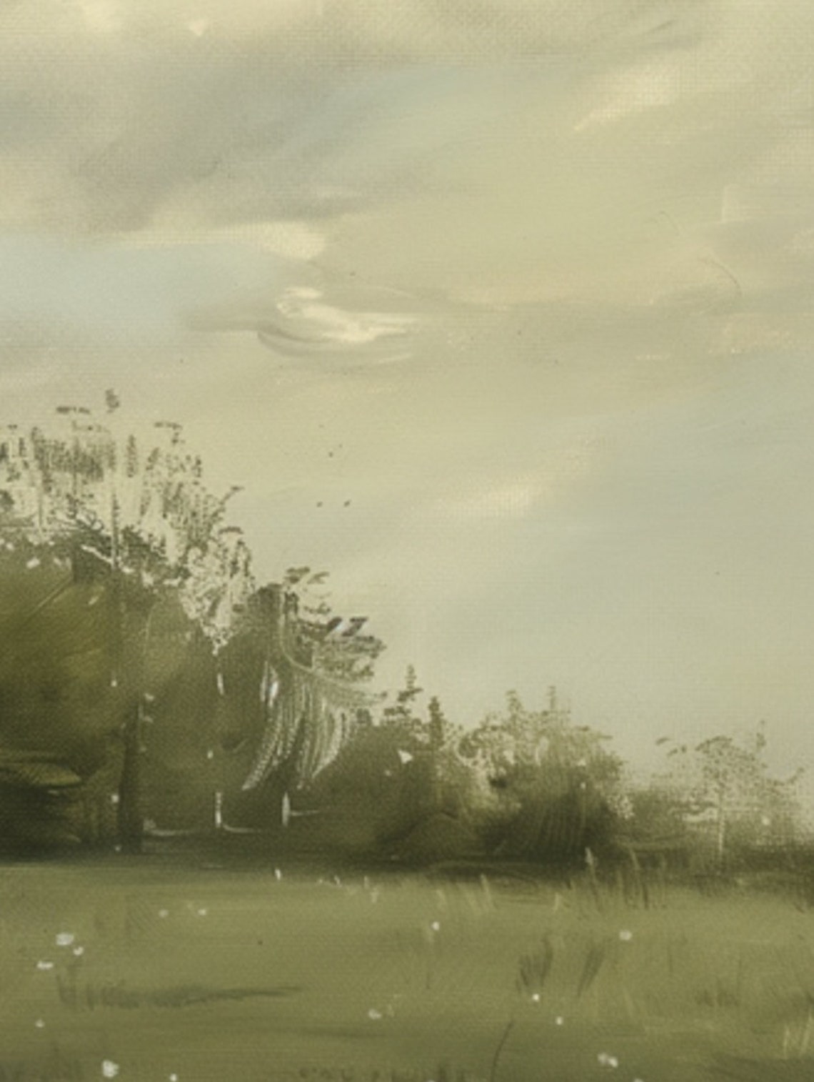 Overcast Sky Over Green Field Minimalist Cloudscape Art Poster - Image 6