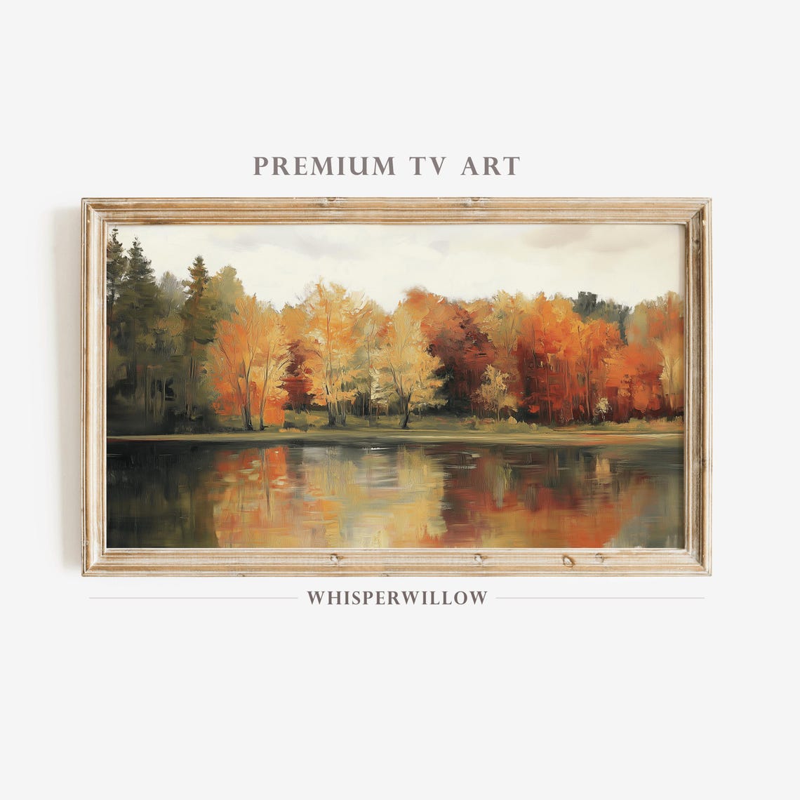 Autumn Lake Reflecting Bright Orange Fall Trees Painting Poster
