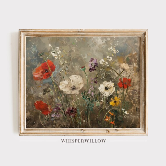 Vibrant Abstract Wildflowers Poppies Anemones Colorful Garden Painting Poster
