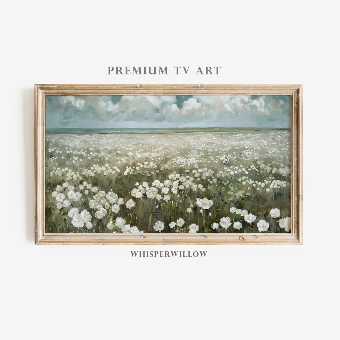 Vast White Wildflower Field under Blue Sky Summer Landscape Poster