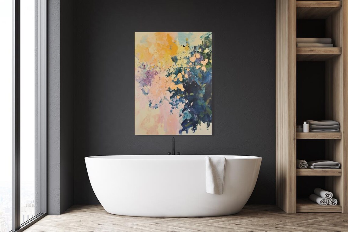 Bold Abstract Floral Painting in Gold Purple and Teal Poster - Image 5