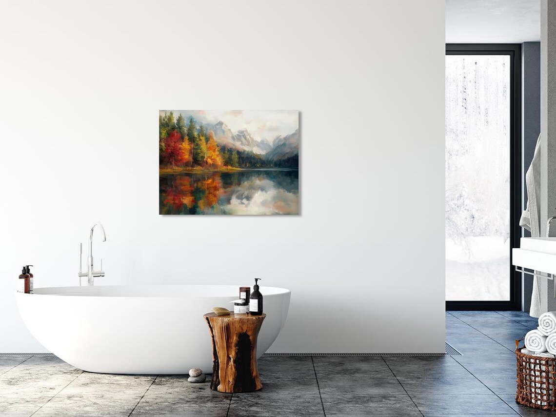 Autumn Lake Landscape Painting Vibrant Foliage Mountain Poster - Image 2