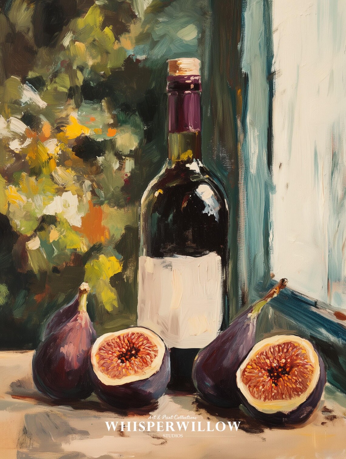 Red Wine Bottle with Fresh Figs Still Life Vintage Painting Poster - Image 6
