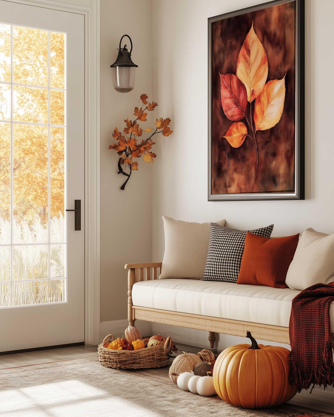 Autumn Leaves Branch in Fiery Red and Gold Fall Nature Art Poster - Image 2