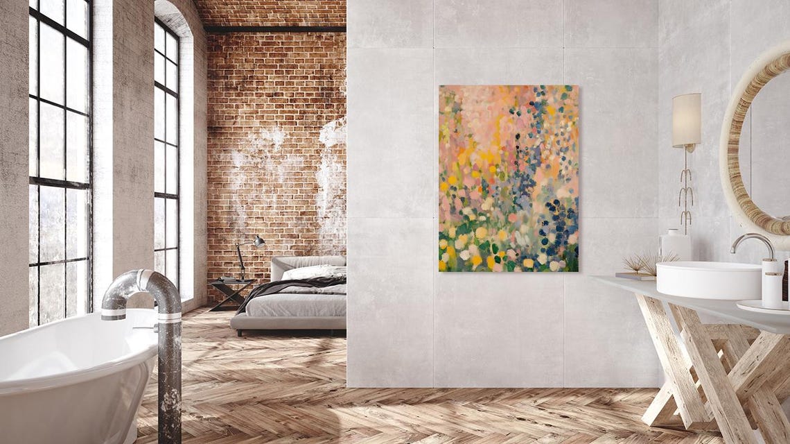 Impressionist Flower Garden in Soft Pastel Dots Painting Poster - Image 2
